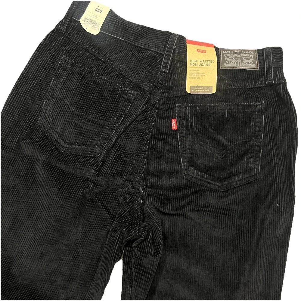 Levi's Corduroy‎ Mom Jeans Women's Size 30x30 Black Pants Tapered High Rise New